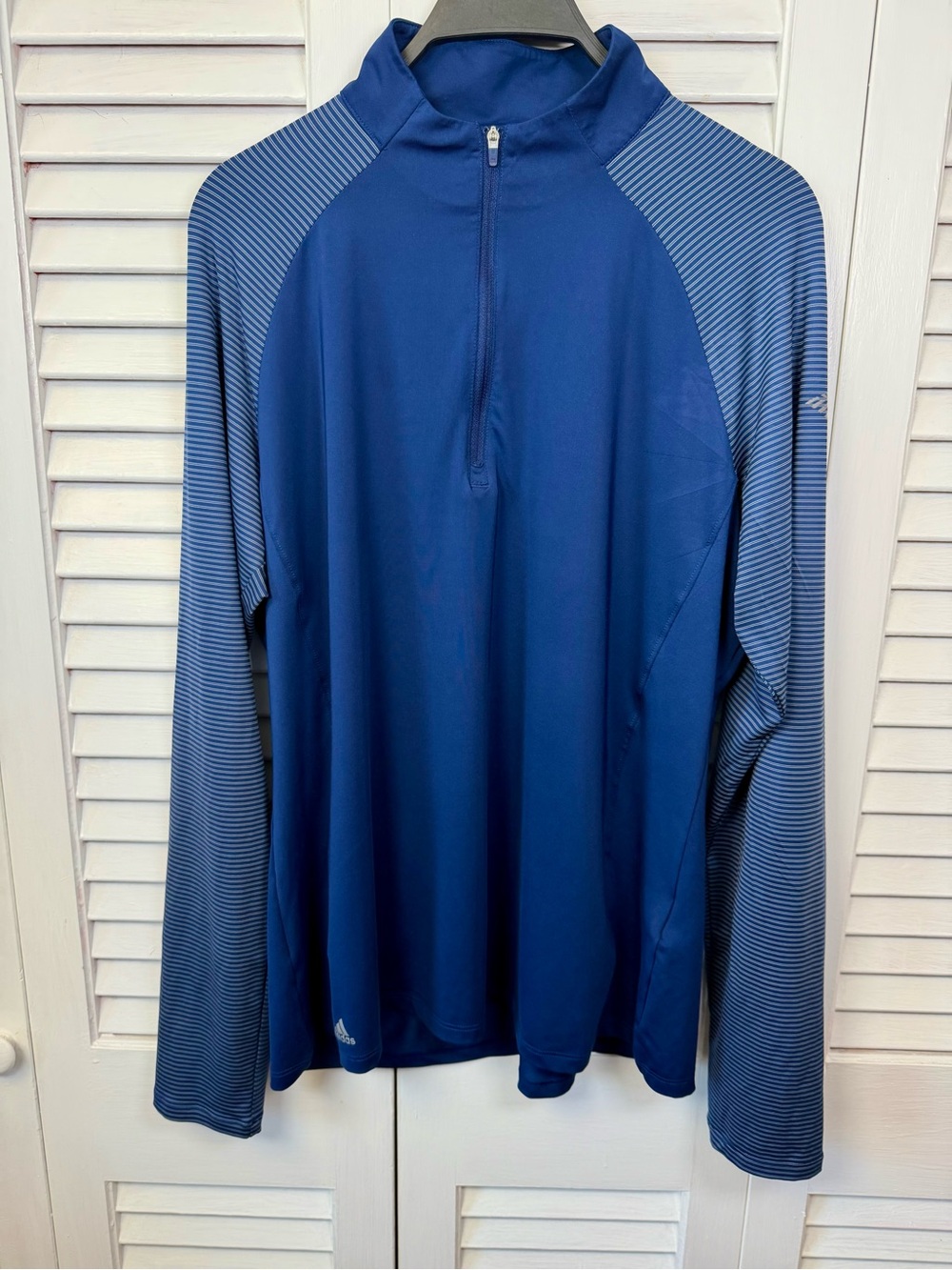 Adidas Women's Navy Blue Stripe Block 1/4 Zip Pullover Jacket - Size XL
